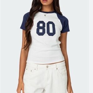 Edikted 80 Raglan T-Shirt White & Navy Short Sleeve Tee